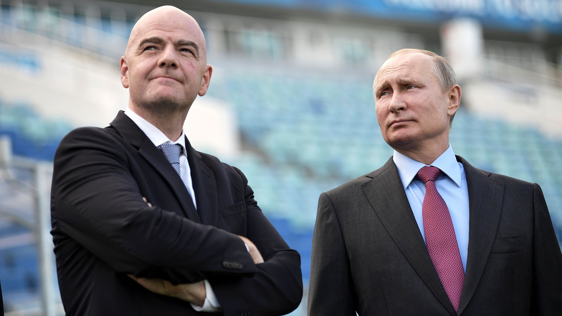 Russian President Putin and FIFA President Infantino visit the Fisht Stadium in Sochi