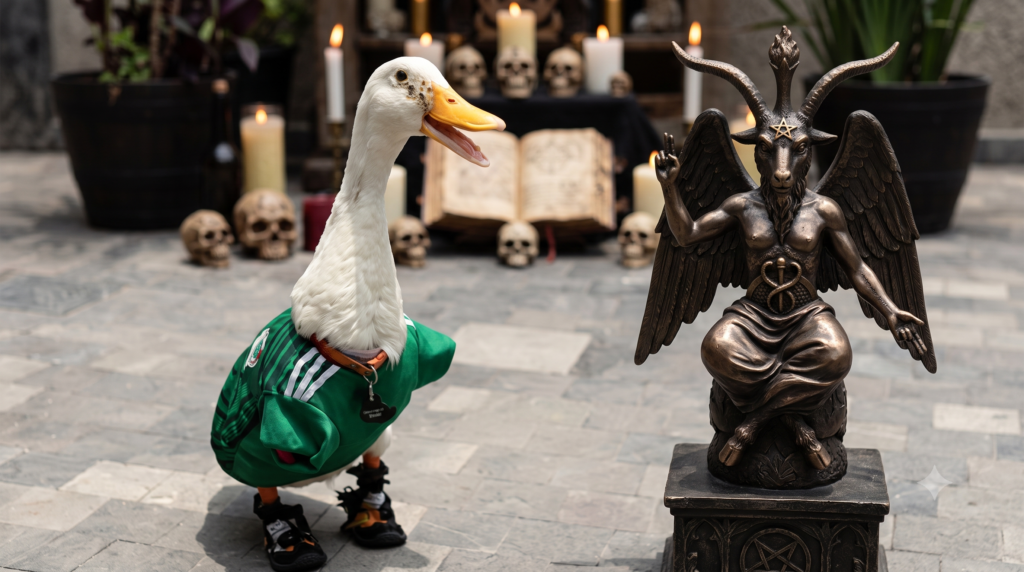 Pato Merlin, ¿Satanico? Baphomet, el extraño compañero del pato de México 